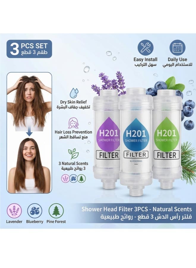 H201 General Shower Head Filter, Dry Skin & Hair Loss Relief, Lavender+Blueberry+Pine Forest Scent, Easy To Install, 3PCS For Daily Use - Image 1